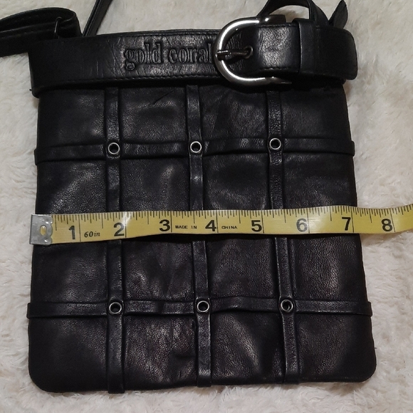 Gold Coral Black Leather Crossbody Bag - Picture 3 of 5